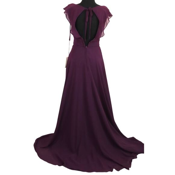 NWT Morilee Eggplant Purple Dress Gown Long Maxi Ruffle Flutter Chiffon 0 Formal - Picture 5 of 9